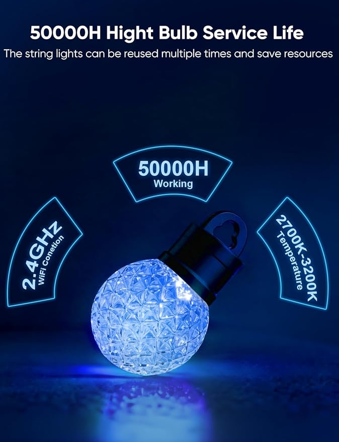 APPECK Outdoor String Lights 150ft, RGBW Color Changing Patio Lights with 75 Dimmable LED Bulbs, 111 Scene Modes, IP65 Waterproof Lighting for Outside, Party, Backyard, Pool, Compatible with Alexa