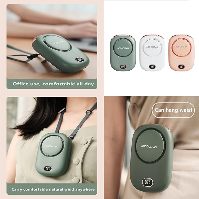 AOCOOLFAN Portable Neck Fan, Mini Small Personal Handheld Fan USB Rechargeable 3 Speed for Girls Boys Woman Eyelash Travel Home Office Outdoor (Green)