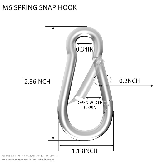 Carabiner, Heavy Duty Galvanized Steel Spring Snap Hook Carabiner Clips with 260LBS Holding Capacity, Ideal for Outdoor, Hammock, Swing and Travel (M6 2.35Inch, 10PCS)