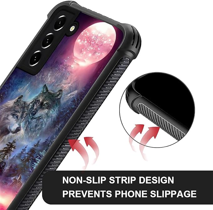 for Samsung Galaxy S21 Plus Case, Star Two Wolfs Howling Pattern Graphic Design Girl Boy Soft Silicone Hard Acrylic Shock Protection for Samsung Galaxy S21 Plus