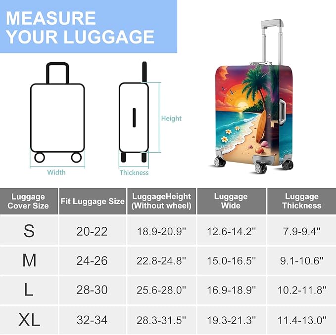 ANNA QUEEN Tropical Sunset Beach Luggage Cover,Stretchable Suitcase Protector Sleeve,Fit for 24-26 Inch Checked Baggage,Water Resistant & Durable Luggage Protector
