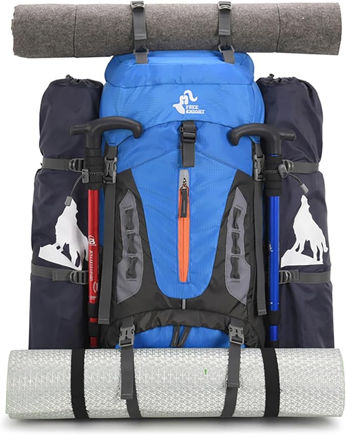 Bseash 60L Hiking Camping Backpack with Rain Cover, Waterproof Large Capacity Outdoor Sport Travel Daypack Climbing Touring (Blue)