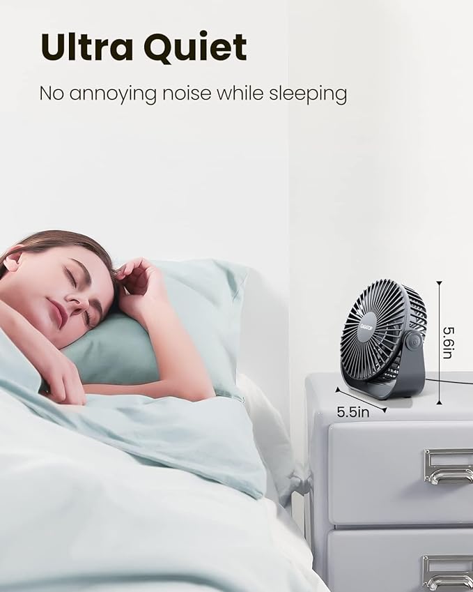 Gaiatop USB Desk Fan, 3 Speeds Strong Airflow, 5.5 Inch Portable 90° Rotate Quiet Cooling, Small Personal Table Fans for Bedroom Home Office Travel Black