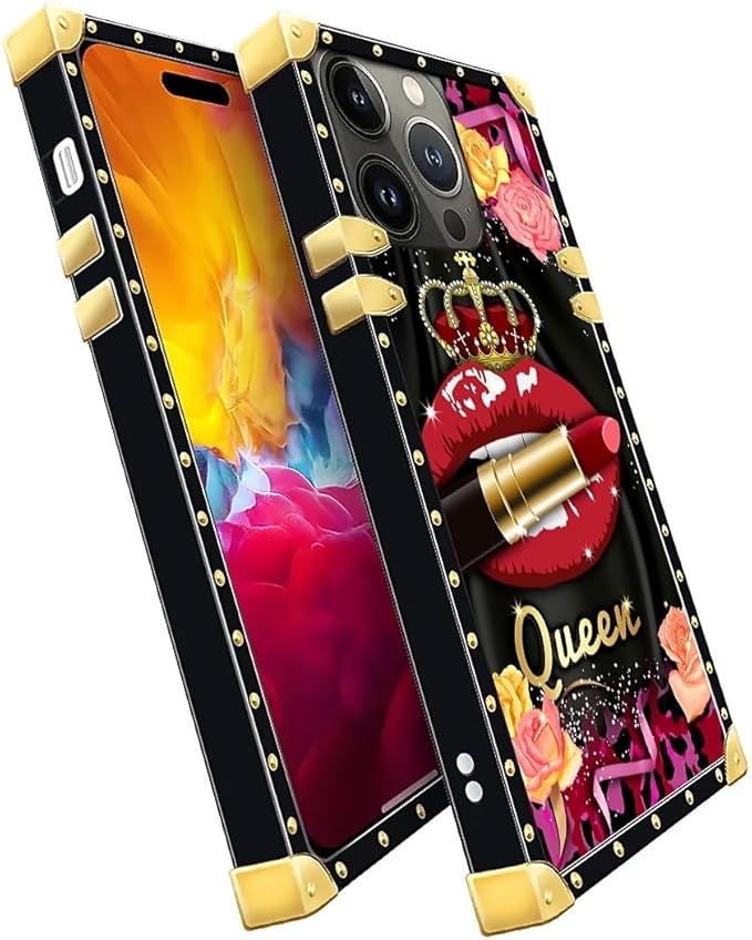 Compatible with iPhone 15 Pro Max Case, Queen Lip Crown Leopard Print Luxury Golden Decoration for Girl Women Soft TPU Shockproof Protective Hard PC Back for iPhone 15 Pro Max