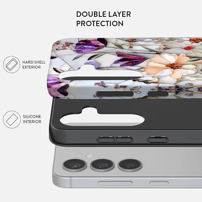 Compatible for Samsung Galaxy S25 FE 5G Case, Dual Layer Heavy Duty 2 in 1 Shockproof Protective Phone Case,Marble Pressed Flowers