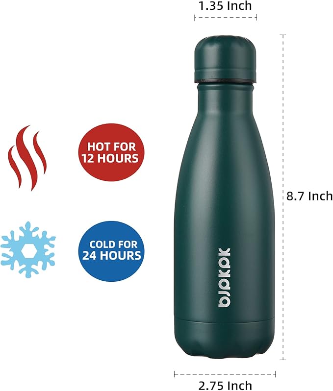 BJPKPK 12oz Small Insulated Water Bottles Stainless Steel Water Bottle for Travel,Army Green