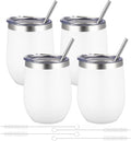 12oz/4 Pack Wine Tumbler Glasses with Lid Stemless Double Wall Vacuum Stainless Steel Travel Tumbler Keeping Cold & Hot for Wine,Coffee,Cocktails,Christmas Drinks-Family and Gifts(4 pack-White)
