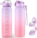SLUXKE Stainless Steel Insulated Water Bottles 17oz with Handle, Double Wall Insulated Bottle with Time Marker BPA Free, 500ml Metal Water Flask for Outdoor Working School PURPLE PINK