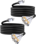 10Ft 12 Gauge Outdoor Extension Cord with 3-Outlets, Heavy Duty 3 Prong Extension Cord Waterproof with Lighted end, 15A SJTW, ETL Listed, Black