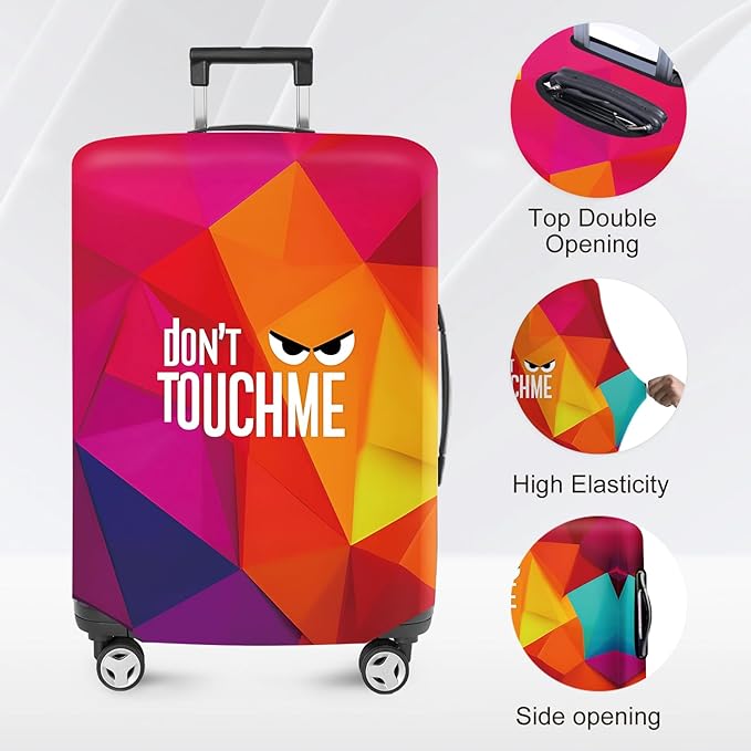 Don't Touch Me Funny Travel Luggage Cover-Neon Geometric Stretchable Airplane Suitcase Protector Sleeve,Universal Washable Fit for 32-34 Inch Checked Baggage,Water Resistant Durable Luggage Protector