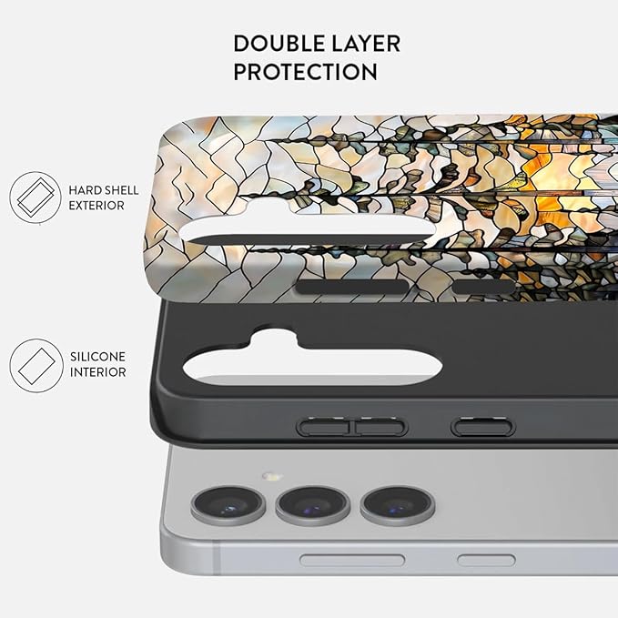 Compatible for Samsung Galaxy A36 5G Case, Dual Layer Heavy Duty 2 in 1 Shockproof Protective Phone Case,Stained Glass Forest and Sunset