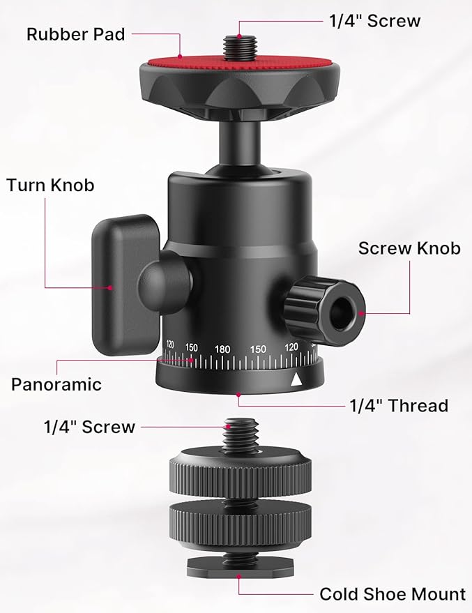 Mini Ball Head, ULANZI H28 Panoramic Tripod Head + Dual Hot Shoe Mount DSLR Camera Mount Adapter Photograph Attachment Accessories for Action Cameras Cam Smartphone Light Microphone Loading 5.5lb