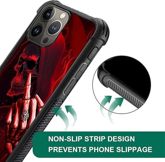 for iPhone 16 Pro Case, Gestures Funny Skull Pattern Graphic Design Girl Boy Soft Silicone Hard Acrylic Shock Protection for iPhone 16 Pro