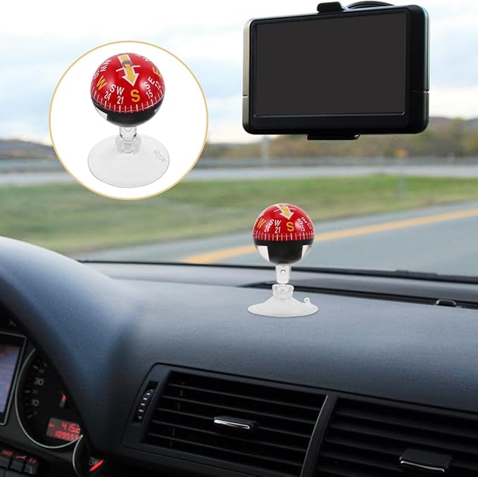 SOLUSTRE Portable Car Compass with Suction Cup Dashboard Digital Compass for Windshield Marine Outdoor Navigation