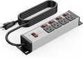 CCCEI Heavy Duty Surge Protector Power Strip 20 Amp Individual Switches. 25FT 12 Gauge Extension Cord with Multiple Outlets. Kitchen, Garage, Shop, Industrial Wall Mount Electric Extender, Grey.