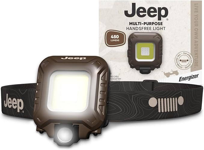 Energizer Jeep MP-450 Headlamp Rechargeable, Ultra Bright LED Rechargeable Head Lamp with White Red Green Light, Water-Resistant Headlight for Outdoor, Camping, Running, Hiking, Fishing