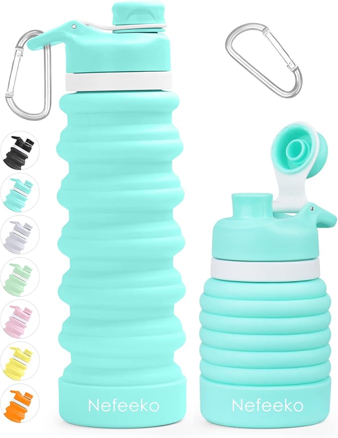 Nefeeko Collapsible Water Bottle, 26oz Silicone Foldable Water Bottles Leakproof BPA Free Travel Water Bottles with Carabiner, Portable Sport Water Bottles for Camping,Hiking Outdoor Indoor Sport