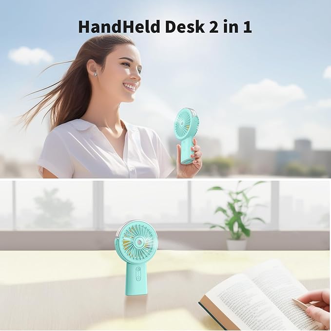 Otlonpe Handheld Misting Fan Portable, Small Personal Hand Held Rechargeable Mist Fan Water Spray, 4000mAh Battery Operated Hand Mister Fans 3-Speed, 4-15 Hrs Runtime for Travel Home Office Outdoor