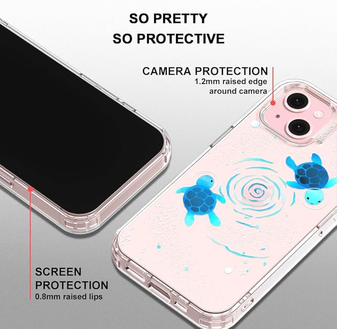 MOSNOVO Case for iPhone 15 Plus/iPhone 14 Plus, [Buffertech 6.6ft Military-Grade Drop Protection] [Anti Peel Off Tech] Clear TPU Bumper Phone Case Cover Design - Space Turtle