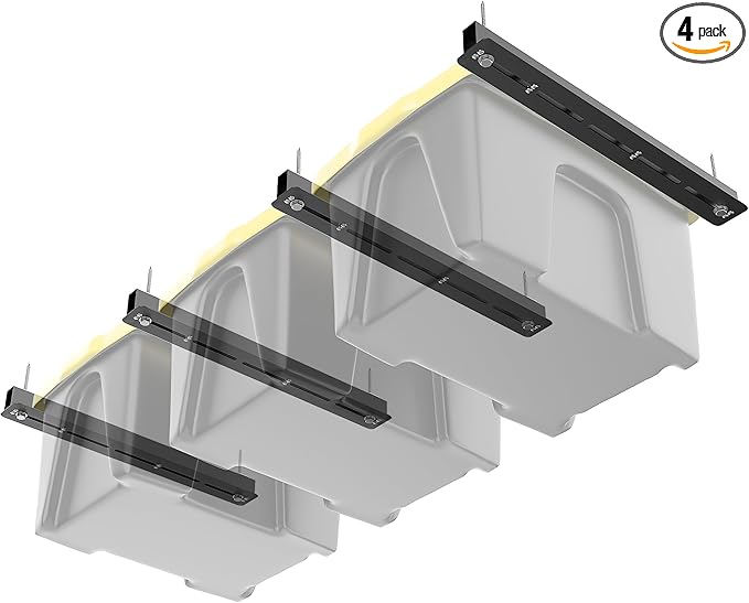 TORACK Garage Ceiling Bin Storage Rack, Overhead Tote Storage Rail System Heavy Duty Adjustable Tote Slide Rails(for 3 Bins, Bins are not included)