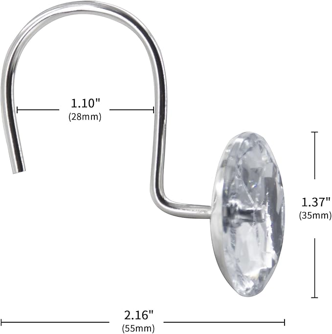 MitoVilla Silver Shower Curtain Hooks Rings, White Metal Shower Hooks for Shower Curtain Liner, Rust Proof Shower Rings for Curtain Accessories and Bathroom Shower Rod, 12 Pack Bathroom Set