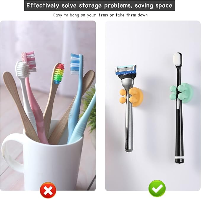 iBetterLife 5Pcs Silicone Toothbrush Holders - Multi-Function Hook Waterproof Self Adhesive Wall Mounted Single Hook for Hanging Key, Utility Plug Holder for Bathroom Kitchen Living Room Office