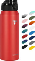 Fanhaw 24 oz Insulated Stainless Steel Water Bottle with Anti-Dust Chug Lid, Leakproof Vacuum Metal Bottle for Kids, Women & Men (Red)