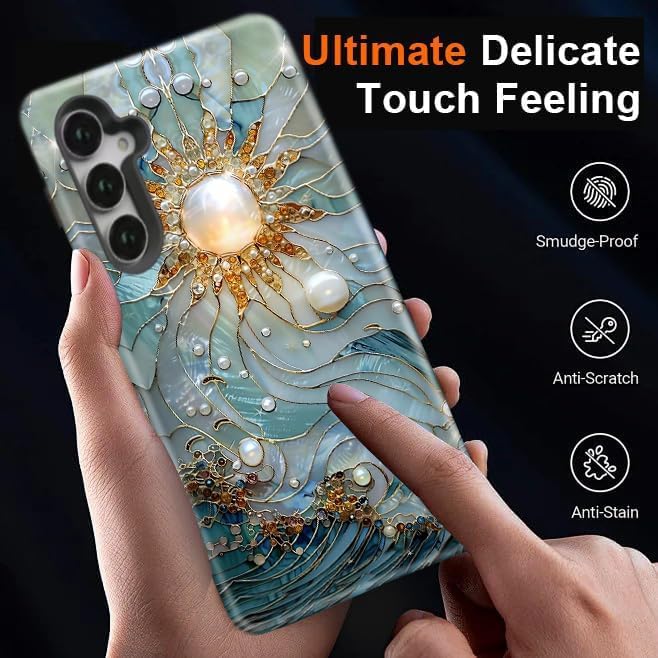Compatible for Samsung Galaxy A17 5G Case, Dual Layer Heavy Duty 2 in 1 Shockproof Protective Phone Case,Sun Waves Pearl