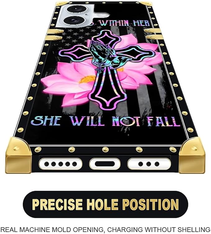 Compatible with iPhone 16 Case, Praying Cross Hands Luxury Golden Decoration for Girl Women Soft TPU Shockproof Protective Hard PC Back for iPhone 16