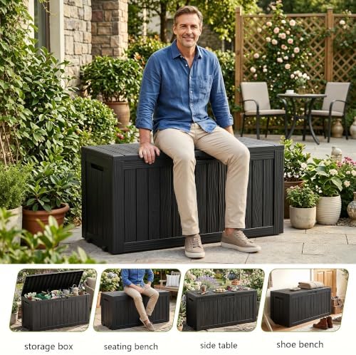 165 Gal Outdoor Storage Box Waterproof Deck Boxes w/ Built-in Wheels - Image 4