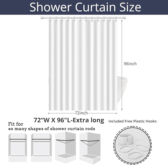 Black Bow Shower Curtain, Black and White Modern Aesthetic Bowknot with Polka Dot Cute Girly Bathroom Curtain Waterproof Fabric Machine Washable with Hooks, 72" Wx96 L