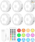 GOODEA.fun Puck Lights with Remote, 13 RGB Colors LED Under Cabinet Light, Rechargeable Battery Operated Under Cabinet Lighting Tap Lights, Stick on Lights with Dimmer and Timer（6 Pack）