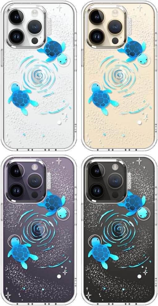 MOSNOVO Case for iPhone 14 Pro, [Buffertech 6.6ft Military-Grade Drop Protection] [Anti Peel Off Tech] Clear TPU Bumper Phone Case Cover Design - Space Turtle