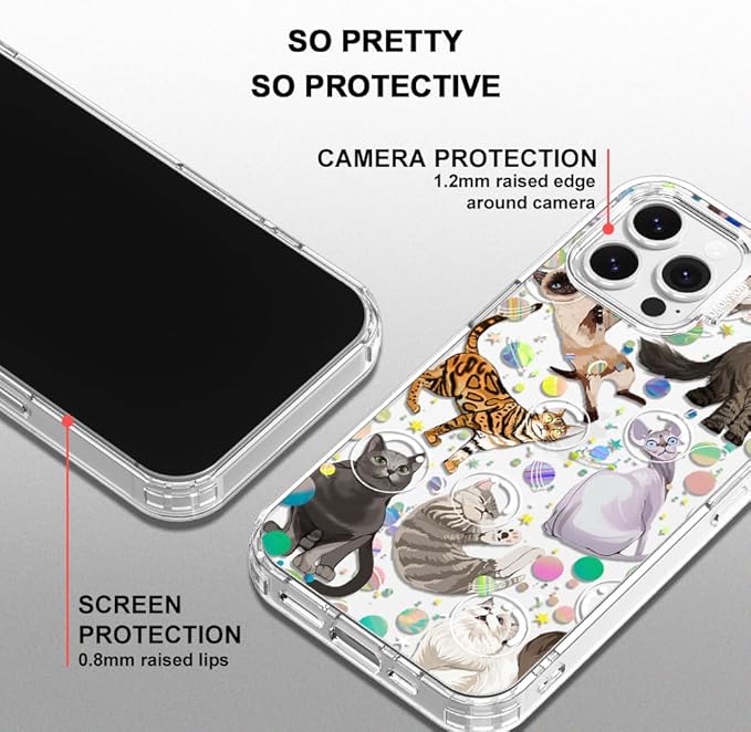 MOSNOVO Case for iPhone 13 Pro Max, [Buffertech 6.6ft Military-Grade Drop Protection] [Anti Peel Off Tech] Clear TPU Bumper Phone Case Cover Design - Space Cat