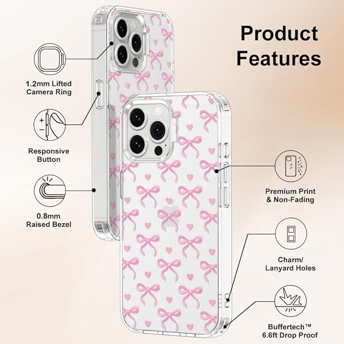 MOSNOVO Case for iPhone 13 Pro Max, [Buffertech 6.6ft Military-Grade Drop Protection] [Anti Peel Off Tech] Clear TPU Bumper Phone Case Cover Design - Bowtiful Love