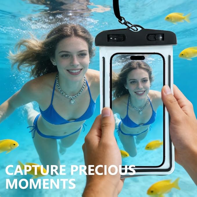 Waterproof Phone Pouch 2 Pack, IPX8 Universal Phone Dry Bag Case Floating Swimsuit Protector for Beach, Travel Essentials, Black+Black