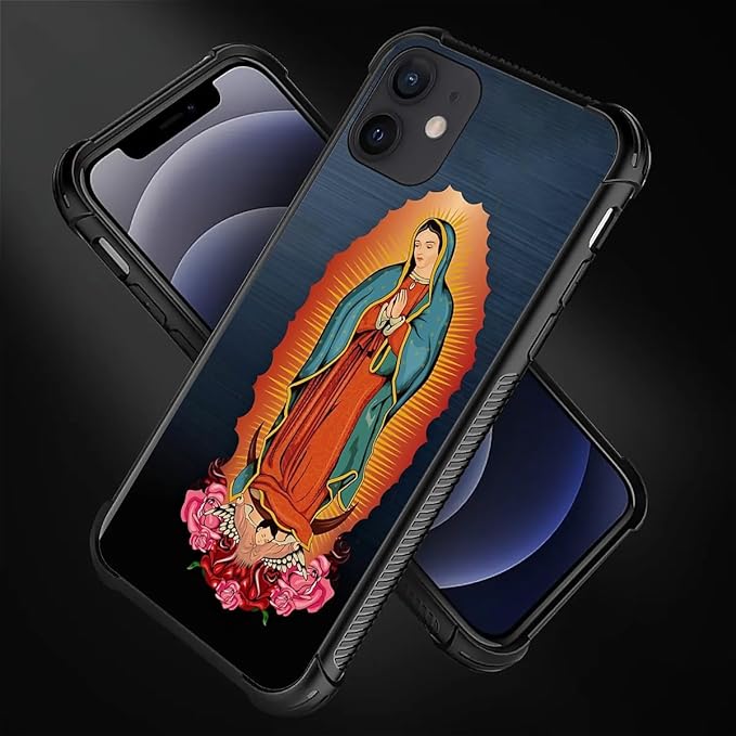 for iPhone 11 Case, Red Virgen Guadalupe Pattern Graphic Design Girl Boy Soft Silicone Hard Acrylic Shock Protection for iPhone 11