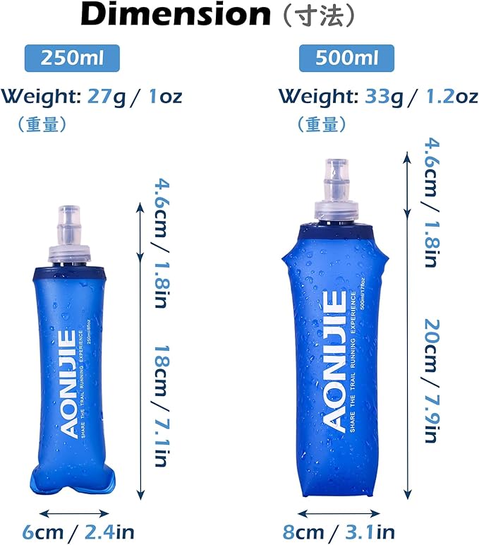 TRIWONDER TPU Soft Folding Water Bottles BPA-Free Collapsible Flask for Hydration Pack - Ideal for Running Hiking Cycling Climbing (500ml/16.9oz)