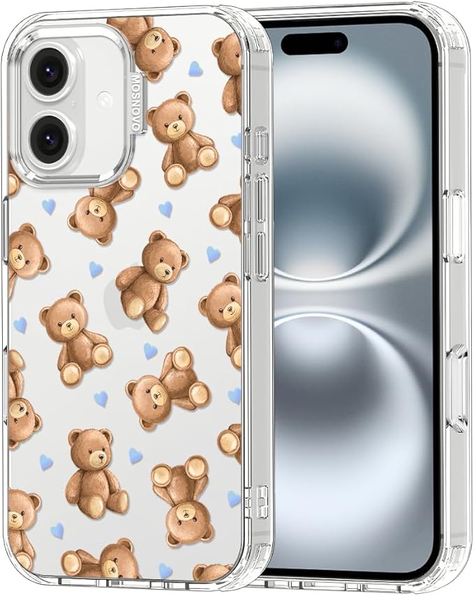 MOSNOVO for iPhone 16 Case, Shockproof Military-Grade Protection 6.6ft Drop Tested, Clear Phone Case for iPhone 16, Teddy Mood Design