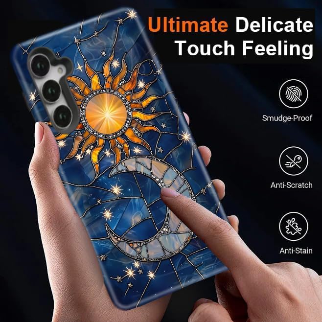 Compatible for Samsung Galaxy A16 5G Case, Dual Layer Heavy Duty 2 in 1 Shockproof Protective Phone Case,Stained Glass Sun Moon