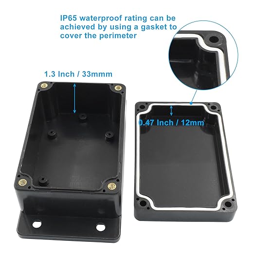 1 Pack Junction Box, 4 x 2.7 x 2 Inch IP65 Waterproof Project Box, ABS Plastic Electrical Project Case Power Junction Box with Fixed Ear for Outdoor (Black, 100 x 68 x 50 mm)