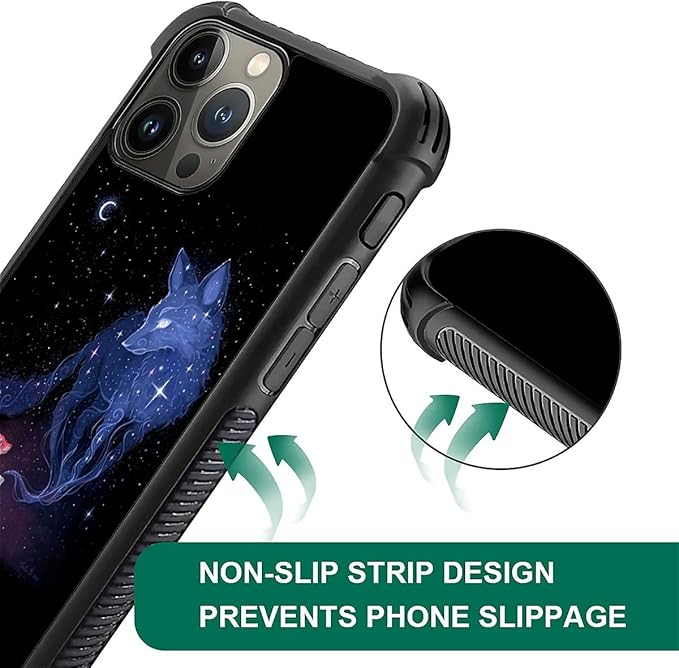 for iPhone 16 Pro Max Case, Galaxy Fox Wolf Pattern Graphic Design Girl Boy Soft Silicone Hard Acrylic Shock Protection for iPhone 16 Pro Max