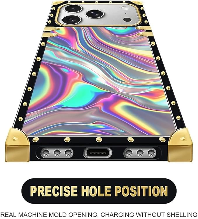 for iPhone 17 Pro Case Luxury Golden Decoration for Girl Women Soft TPU Shockproof Protective Hard PC Back for iPhone 17 Pro Crazy Pattern Holographic Abstract Iridescent Textures