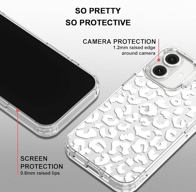 MOSNOVO Case for iPhone 16, [Buffertech 6.6ft Military-Grade Drop Protection] [Anti Peel Off Tech] Clear TPU Bumper Phone Case Cover Design - White Leopard Print