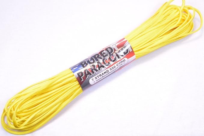 BORED? PARACORD! 550 lb Paracord – Ideal for Crafting, DIY Projects, Camping, Military & Active Outdoors – 300+ Colors – Tactical Parachute Cord Type III – Strong - Yellow 100 Feet