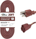 20FT Brown Outdoor Extension Cord-16/3 SJTW Durable Extension Cord for Christmas Lights with 3 Prong Grounded Plug, Great for Outside Christmas Decorations