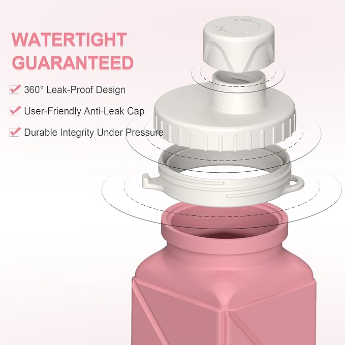 BEAUTAIL Collapsible Water Bottles 20.6oz, Silicone Foldable Portable Travel Water Bottle, BPA-Free, Leakproof Reusable for Traveling Camping Hiking Cycling Yoga Sports Outdoor, 1 Pack (Pink)