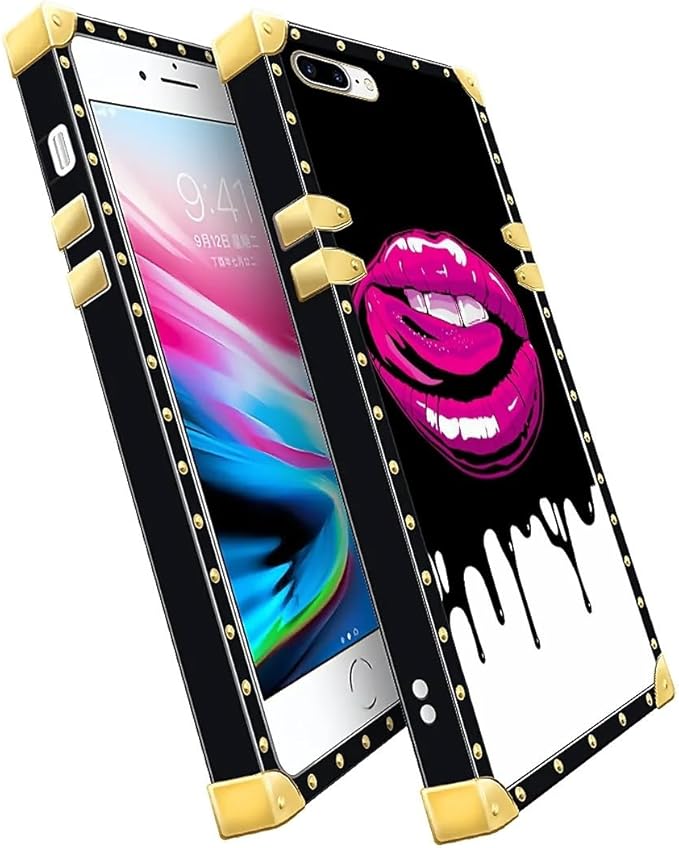 Compatible with iPhone 8 7 SE Case, Black White Red Slap Sexy Luxury Golden Decoration for Girl Women Soft TPU Shockproof Protective Hard PC Back for iPhone 8 7 SE