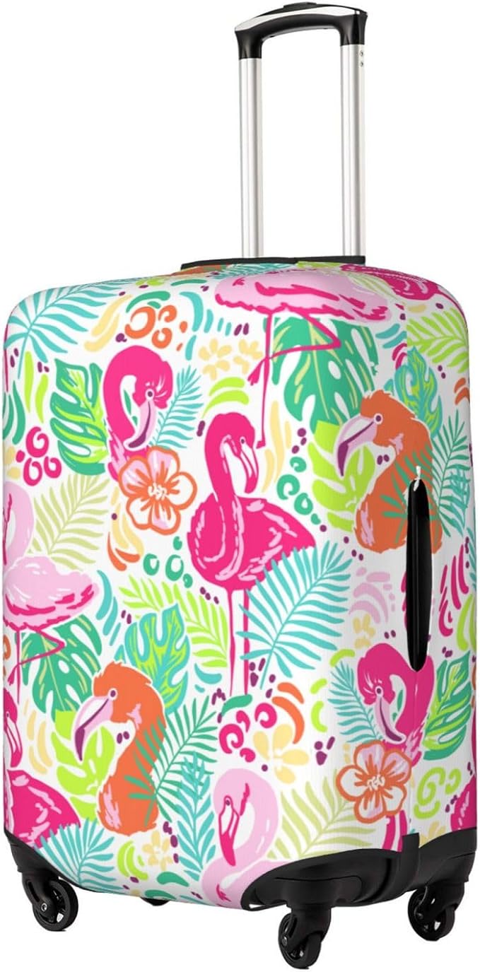 Bright Flamingo Tropical Leaf Elastic Luggage Cover, Suitcase Protector For Travel (Fits 25-28 Inch Luggage)