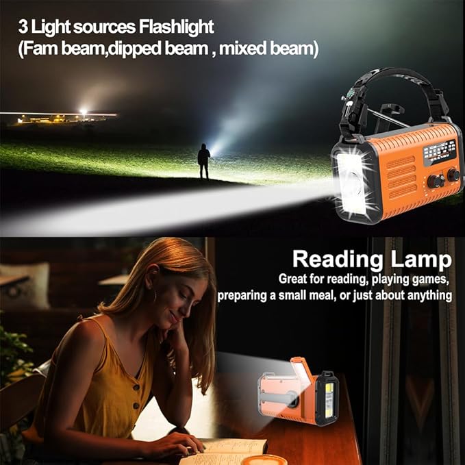 20000mAh Weather Radio NOAA/AM/FM, Emergency Radio Hand Crank Solar Flashlight Battery Powered Phone Charger, Reading Lamp, Headphone Jack, SOS & Compass for Storm Emergencies